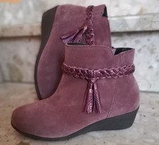 Neu Vitaform Velour Stiefelette Gr.35 Weite H mauve Flechtriemen Fransen Shock A