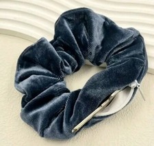 1x Grau Blaues Stash Samt Haarband Haargummi Versteck Geldversteck Geheimfach ☆