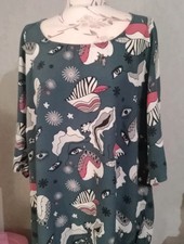 Ulla Popken 💥Damen Marken Bluse Tunika Gr. 50/52 petrol Augen Muster