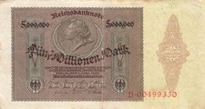 Deutschland Germany 5 Millionen Mark 1923 Ro88 Fine (Serie D)
