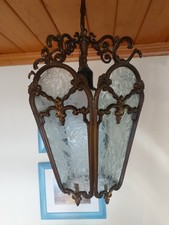 ⭐Antike Hängelampe (Laterne) Eisblumen-Glas, Gründerzeit-Design