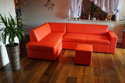 Rot echt leder ecksofa - echt, +