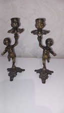1 Paar - 1-Fl.  Kerzenleuchter / Kerzenständer ,  Engel / Amor , Messing