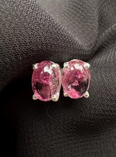 Pink Turmalin Rubelith Ohrringe mit 925 Silber 7mm x 5mm • Perfekt als Geschenk
