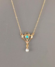 9906067 925er Silver Yellow - Gold Plated Art Nouveau Necklace Turquoise Bead