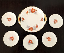 Krone Bareuther Konfektschale 6 tlg. antik Goldrand Blume Konfektschalen-Set