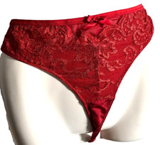 "Hunkemöller"String Slip Panty Dessous Lingerie rot Glitzer Spitze Netz Gr.L Neu