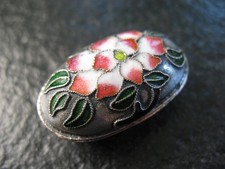 Pillendose Kupfer versilbert mit Emaille Jugendstil Handarbeit mit Blumen Motiv
