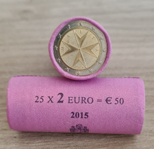 ** MALTA 2015 2 EURO COIN ROLL UNC FROM BANK **
