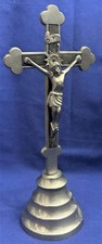 Standkreuz Metall silbern m. Marke   Kruzifix gekreuzigter Jesus INRI H 26 cm 2.