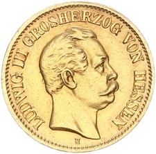 Hessen Ludwig III. 10 Mark 1877 H Gold seltenster Jahrgang vz Jäger 216