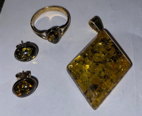 Grüner bernstein schmuckset - bernstein,