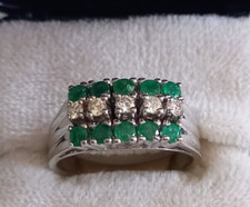 14 Kt. Damen Ring 10 echte Smaragde - 5 Diamanten (o,20ct) 585er Weißgold