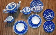altes Puppengeschirr Blau Weiss  Kaffee Tee Service Japan Asien? 14 Teile
