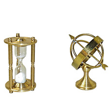 Eieruhr und Globus funktionsfähige Miniatur Setzkasten massiv Messing ca. 4cm 