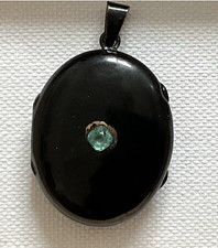 Trauerschmuck *  Medaillon  *  schwarze Emaille  *  Miniaturmalerei 