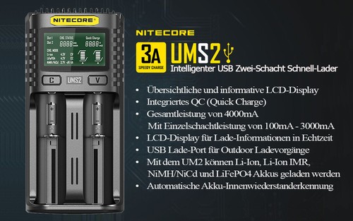 Nitecore ums2 usb - -, ladegerät