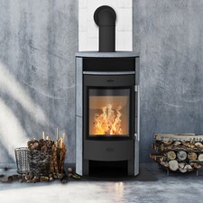Fireplace Durango Kaminofen 6 kW Stahl Schwarz Speckstein Holzfach Warmhaltefach