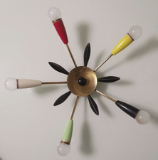 Sputnik Deckenlampe Spinnen Leuchte Mehrfarbig 5 Armig Messing Stilnovo Vintage