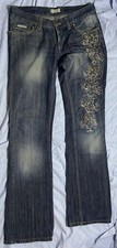 D&G Dolce & Gabbana Jeans W30 Bootcut Stickerei Strass Used-Look Italien