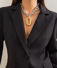 DICKE ÜBERTRIEBENE GLIEDERKETTE SILBER/GO DEKORATIV KUNSTSTOFF GLIEDER HALSKETTE