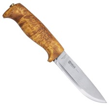 Helle Gaupe mit Sandvikstahlklinge, Birkenholzgriff und Ledergürtelscheide