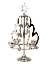 Tannenbaum 36 cm mit 4 Teelichthaltern Metall Adventskranz modern Silber