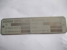 Typenschild Opel Schild Kadett GT Admiral Diplomat Rekord Commodore oldtimer BJ