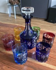 Nachtmann Bleikristall Überfang Traube Whiskeygläser und Karaffe in Kobaltblau