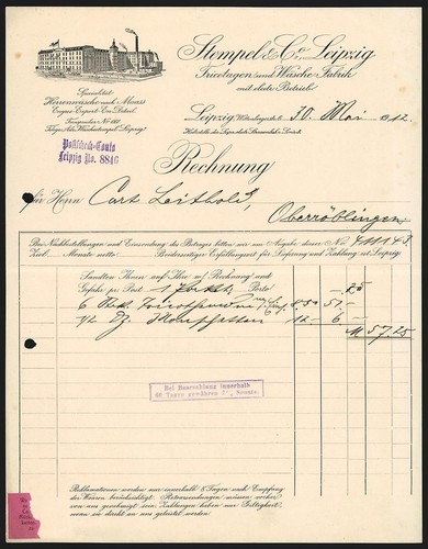 Rechnung leipzig 1912 stempel - rechnung,