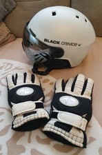 Black Crevice Skihelm mit Visier, Größe S/M 54-57 + Skihandschuhe weiß