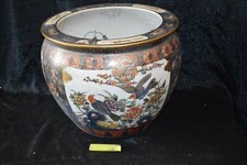 Großer Porzellan Fishbowl-China, Vogel im Astwerk, Krakelé, Satsuma, Ø38cm 