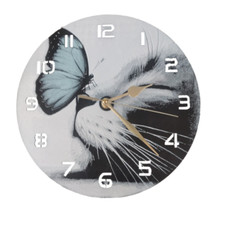 Wanduhr Katze mit Schmetterling