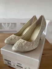 Brautschuhe von Menbur , Gr.40,Elfenbeinfarbend Spitze Pailettenschmuck.