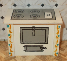 Dora Kuhn Holz Herd Weiß mit Malerei Vintage Küchenherd Puppenstube Wichtelhaus