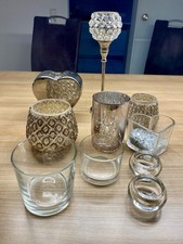 10 tlg Deko Kerzenhalter Teelicht Silber Weiß Glitzer Diamant Glas Weihnachten