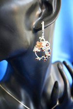 Ohrringe Hänger Silber Rubine Saphire Aquamarin Antikstil Art Deco  Jugendstil