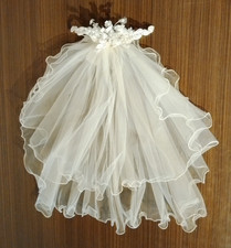 Brautkränzchen mit Blüten und Schleier, Brautkranz, Creme, Ivory Schleier 50 cm