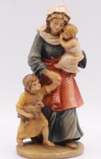 Krippenfigur HIRTIN mit KINDER Bäuerin Kind haltend Italy coloriert 10er Serie