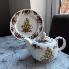 Royal Albert Old Country Roses Teekanne & Teller Holiday Collection Weihnachtsbaum