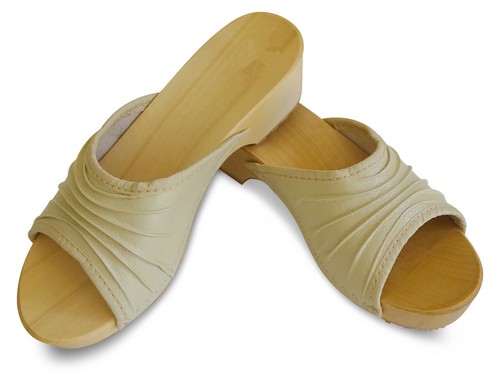Damen holz clogs - holz, leder