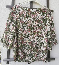 Bluse, 3/4-Arm, runder Ausschnitt, creme, Muster in grün/rot, Gr. 34, H&M
