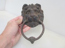 Antiker Eisen Löwenkopf Türklopfer Löwen alt viktorianisch Messingschlaufe Vintage