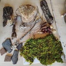 Dekomaterial Konvolut Baumscheibe Rinde Moos Schiefer Stroh Naturmaterialien 