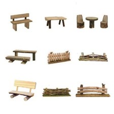 Wichtelmöbel Garten 8-14 cm Tisch Bank Zaun, Holz Möbel rustikal Wichtel Stf