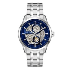 BULOVA AUTOMATIK UHR SUTTON SKELETON 40mm BLAU 96A331