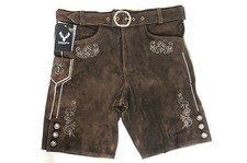 Trachten Leder Hose kurz mit Gürtel u. Reißverschluß Neu Echt Leder braun 42-56 
