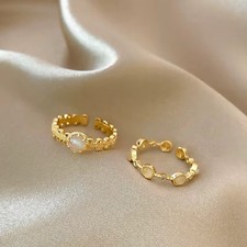 Ring 2er Paar für Frauen Mädchen Opal Stein verstellbarer Set Ringe Gold Beige
