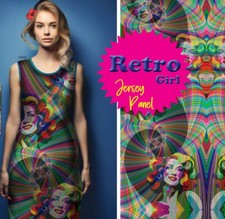 Stenzo Jersey Stoff großes Panel  Muster Retro pink blau  2m