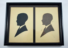 ANTIKES SILHOUETTENPORTRAIT JUNGER MANN DUO GERAHMT & GLASIERT um 1930